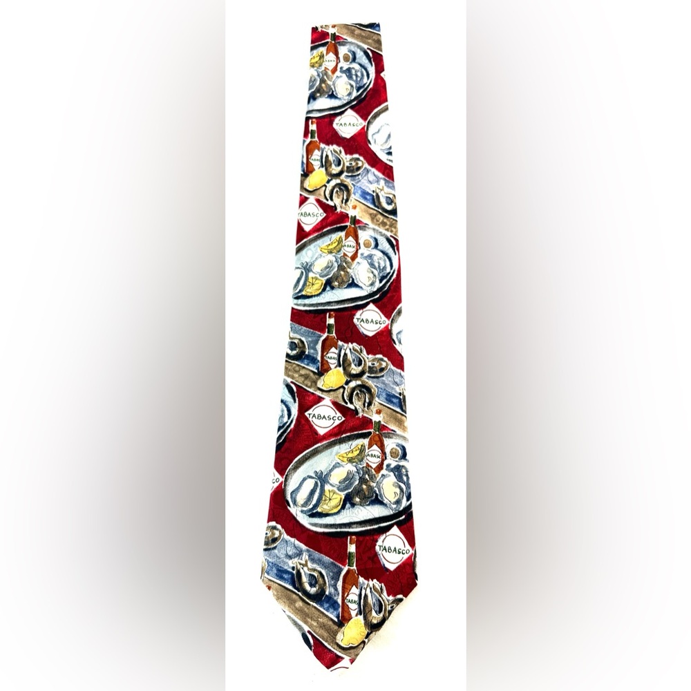 Vintage Tabasco Hot Sauce Oysters Shrimp Novelty Necktie 100% Silk USA